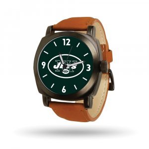 NFL Mens New York Jets Brown Leather Knight Watch