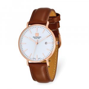 Steinhausen Ladies Burgdorf Rose IP White Dial Brown Strap Watch