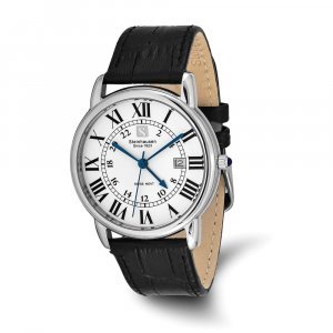 Steinhausen Mens Delemont Stainless Steel White Dial Black Strap Watch