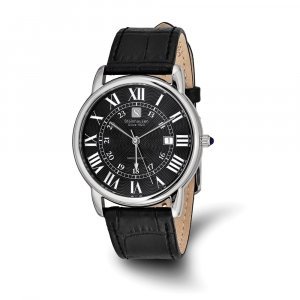 Steinhausen Mens Delemont Stainless Steel Black Dial Black Strap Watch