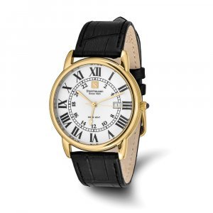 Steinhausen Mens Delemont IPG-plated White Dial Black Strap Watch