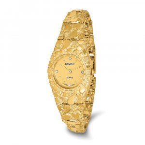 10k Yellow Gold Ladies Champagne 22mm Dial Nugget Watch