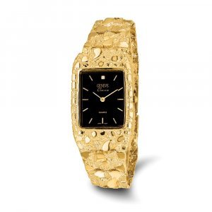 14k Yellow Gold Mens Mens Squared Black Dial Solid Nugget Watch