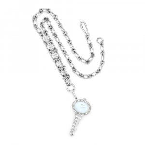 Ladies, Stainless Steel, Light Blue Dial Key Pendant Watch Necklace