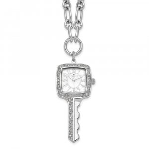 Ladies, Stainless Steel, Square Key White Dial Pendant Watch Necklace