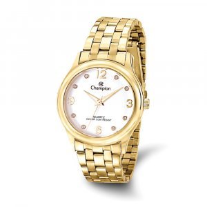 Champion Mens Glamour Gold-tone White Dial Crystal Marker Watch