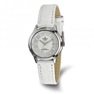 Champion Ladies Social Silver-tone White Leather Strap Watch