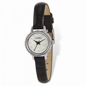 Chisel Ladies Stainless Steel Black Leather Strap Watch