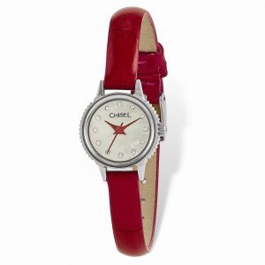 Chisel Ladies Stainless Steel Red Leather Strap Watch