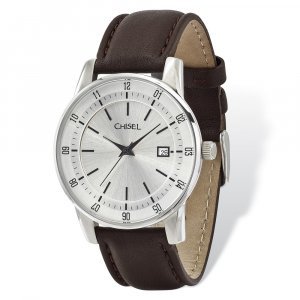 Chisel Mens Stainless Steel Silver Dial Brown Leather Watch