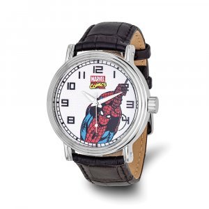 Marvel Adult Size Black Leather Strap Spiderman Watch