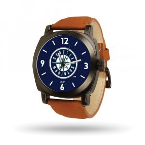 MLB Mens Seattle Mariners Brown Leather Knight Watch